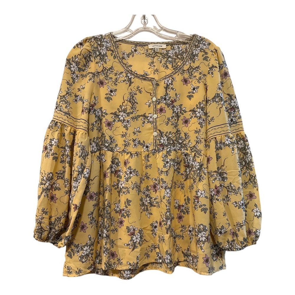 Max Studio Floral Yellow Women's Top in size S